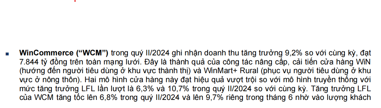 tóm tắt kết quả kinh doanh wincommerce MSN Q2-2024